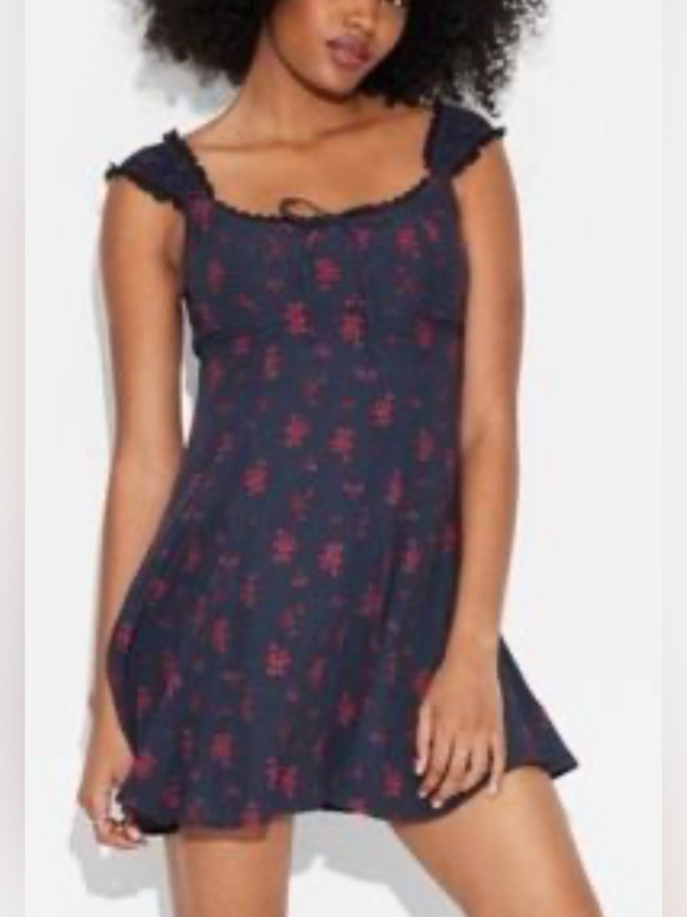 NWOT WILD FABEL SIZE M Navy Floral Square-Neck Mini Dress